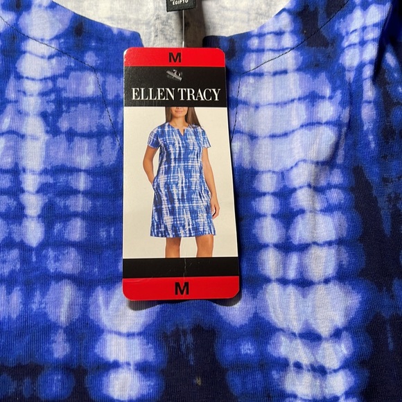 Ellen Tracy Ladies' V-Notch Relaxed Knit Dress with Pockets, Indigo Dye Medium - Picture 4 of 5